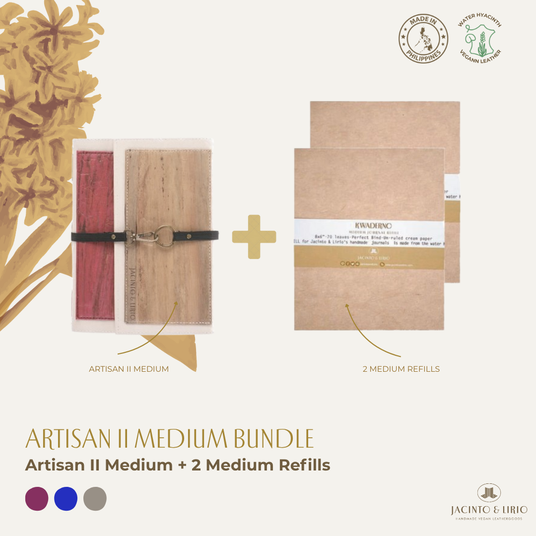 Artisan II Medium Dual Cover Refillable Vegan Leather Journal + 2pcs Medium Refills Blank Notebook Journal Inserts Bundle