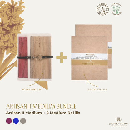 Artisan II Medium Dual Cover Refillable Vegan Leather Journal + 2pcs Medium Refills Blank Notebook Journal Inserts Bundle