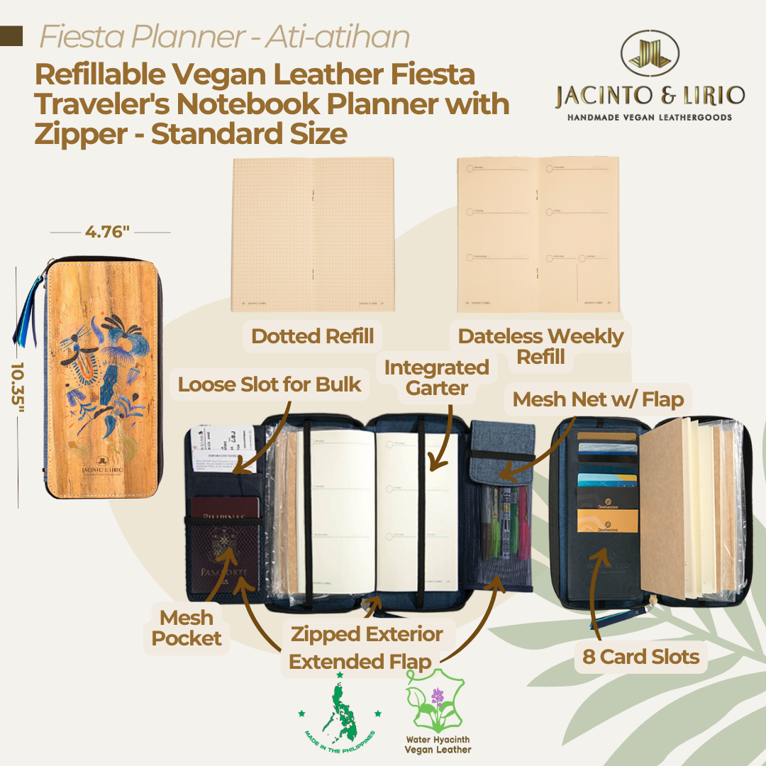 Front view of the traveler's notebook of the Ati-atihan variation featuring multifunctional pockets for journaling on-the-go.