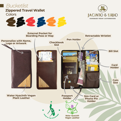 Personalized Bucket List Zippered Checkbook Wallet Essentials Purse Bundle