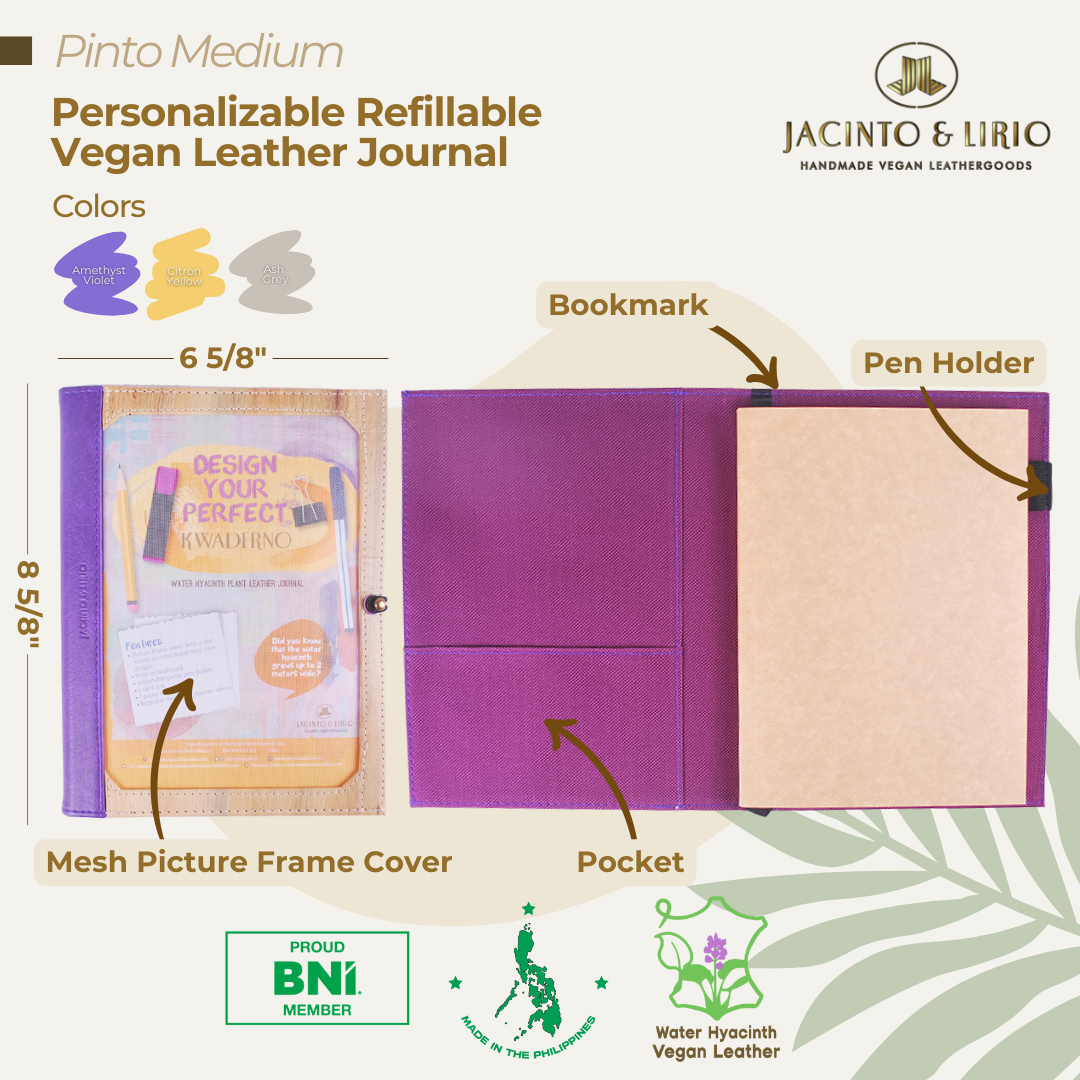 Pinto Medium Personalizable Refillable Vegan Leather Journal + 2pcs Medium Refills Blank Notebook Journal Inserts Bundle - Jacinto & Lirio