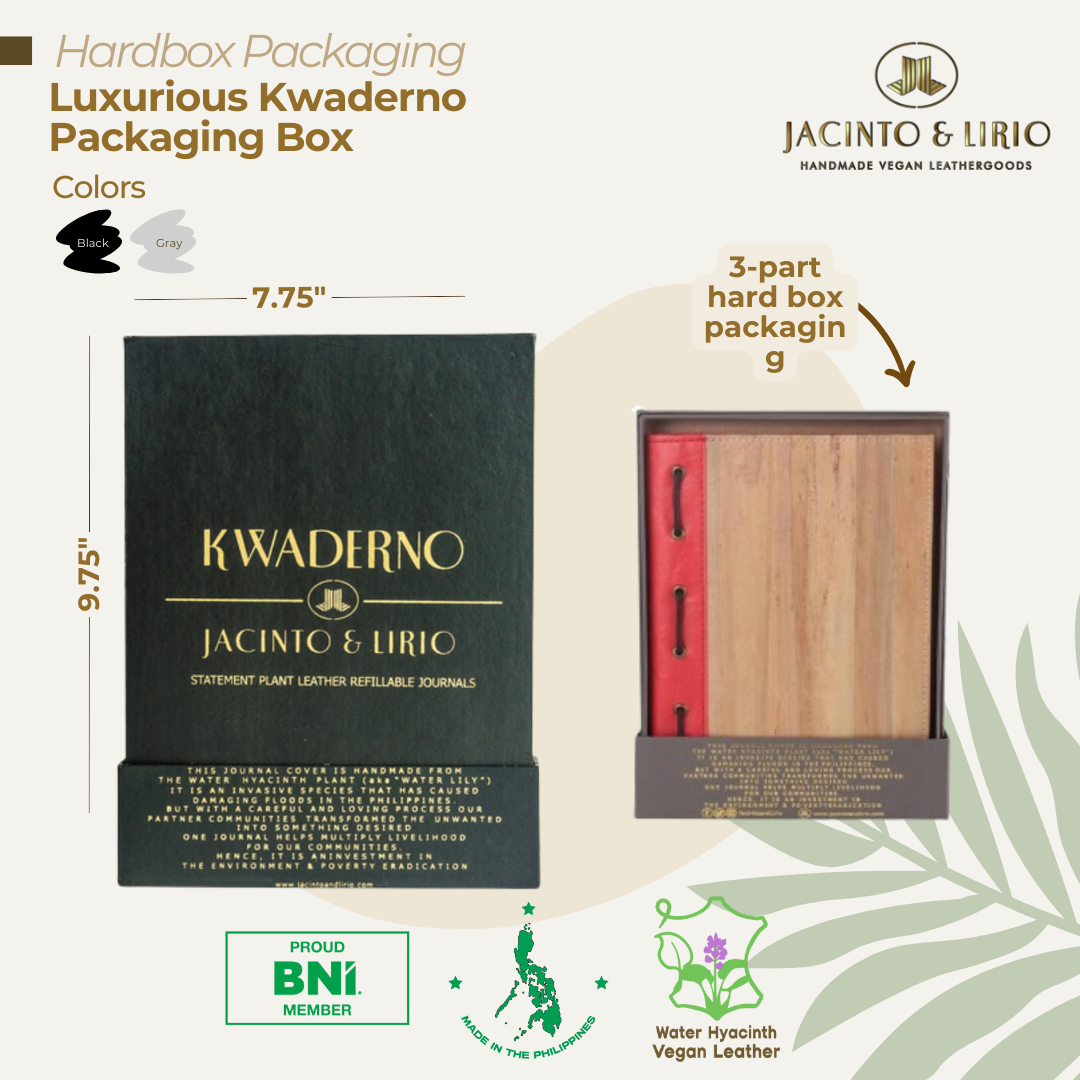 dimensions of Luxurious Kwaderno Box with 3-part hardbox packaging