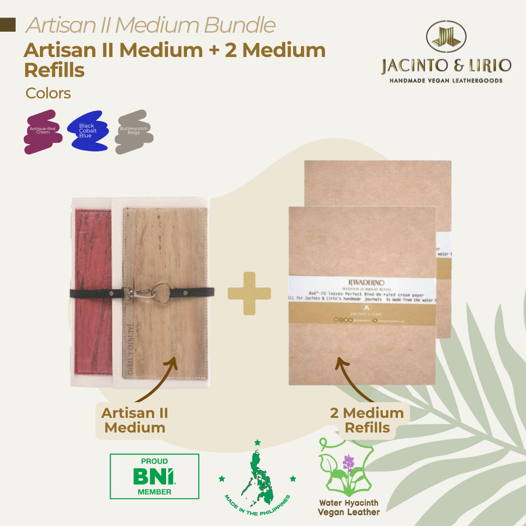 Artisan II Medium Dual Cover Refillable Vegan Leather Journal + 2pcs Medium Refills Blank Notebook Journal Inserts Bundle - Jacinto & Lirio