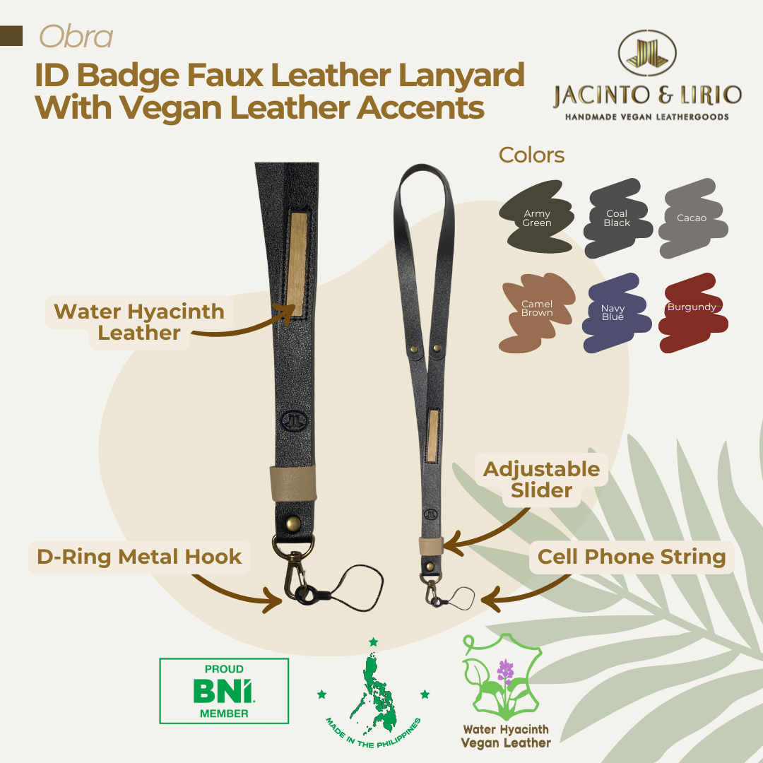 7pcs Obra ID Badge Leather Lanyard with Vegan Leather Accents and Anti-Lost Phone Strap Bundle - Jacinto & Lirio