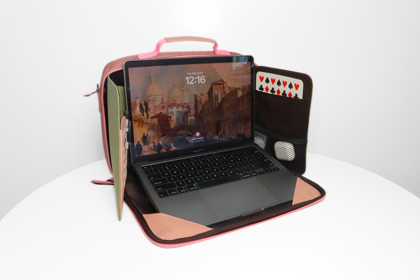 Hiraya Multifunctional and Eco-Friendly 13”/ 15” Workstation Laptop Bag with Privacy Panel, Built-In Laptop Stand, Zippered Closure & Travel Strap