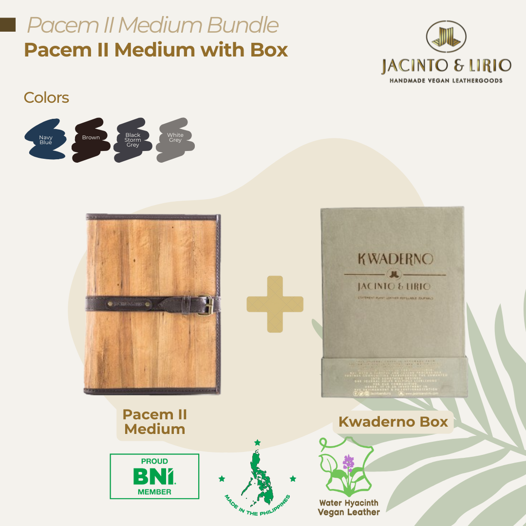 Pacem II Medium Blank Refillable Vegan Leather Journal + 1pc Gift Box Packaging Bundle - Jacinto & Lirio