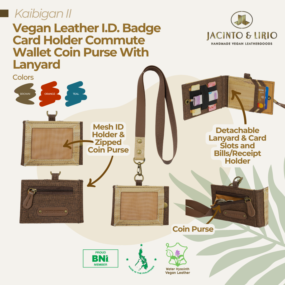 Kaibigan II Vegan Leather ID Badge Card Holder Commute Wallet Coin Purse with Leather Lanyard