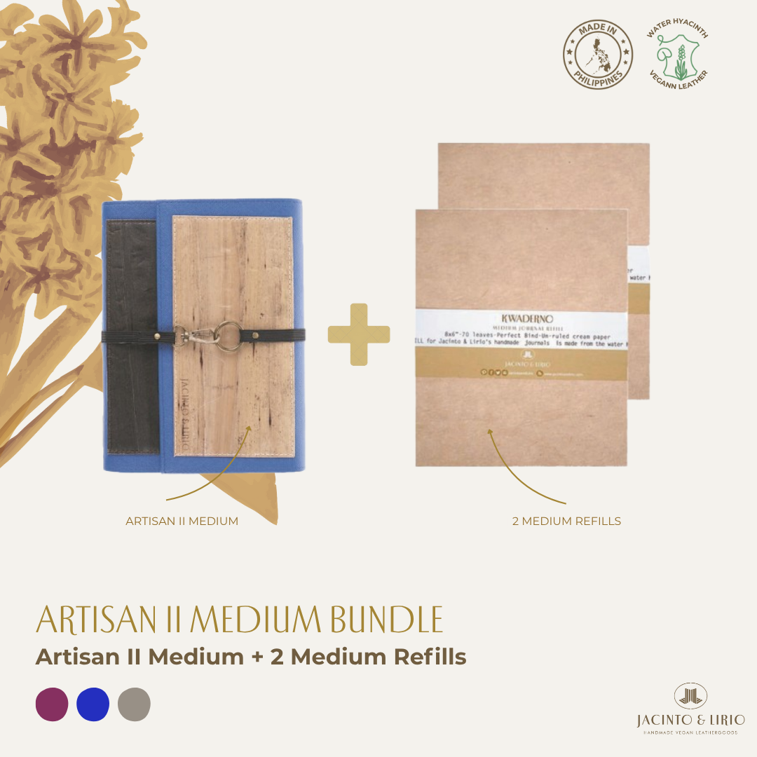 Artisan II Medium Dual Cover Refillable Vegan Leather Journal + 2pcs Medium Refills Blank Notebook Journal Inserts Bundle