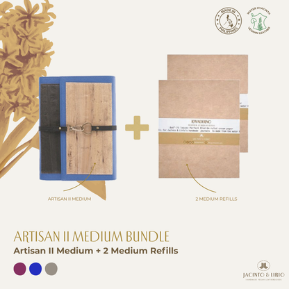 Artisan II Medium Dual Cover Refillable Vegan Leather Journal + 2pcs Medium Refills Blank Notebook Journal Inserts Bundle