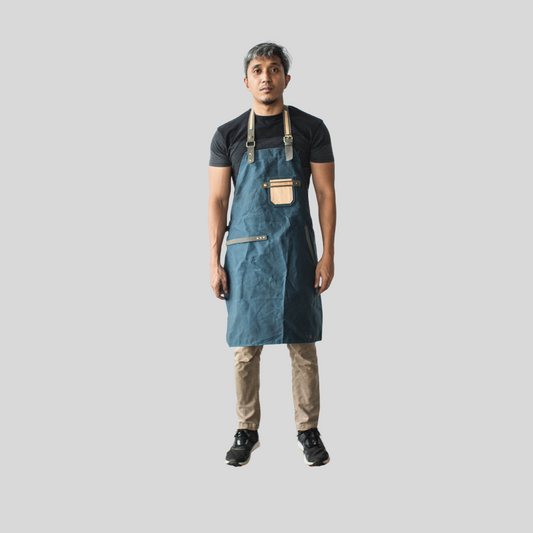 Water Resistant Waxed Canvas Vegan Leather Family Matching Apron with Adjustable Neck Strap, Chest Pockets and Pen Holder for Adult and Child