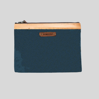 Flat Zipped Waxed Canvas Pouch with Water Hyacinth Accent