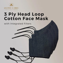Load image into Gallery viewer, 3 Ply Washable Elastic Headloop with Adjuster Denim Masks for Adults, Teens and Kids with Integrated Filter and Extra Pocket