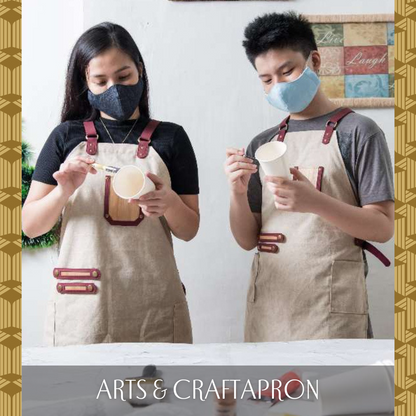 Akap Artisan Vegan Leather Family Matching Apron with Adjustable Cross-back Straps and Chest Pockets for Adult and Child