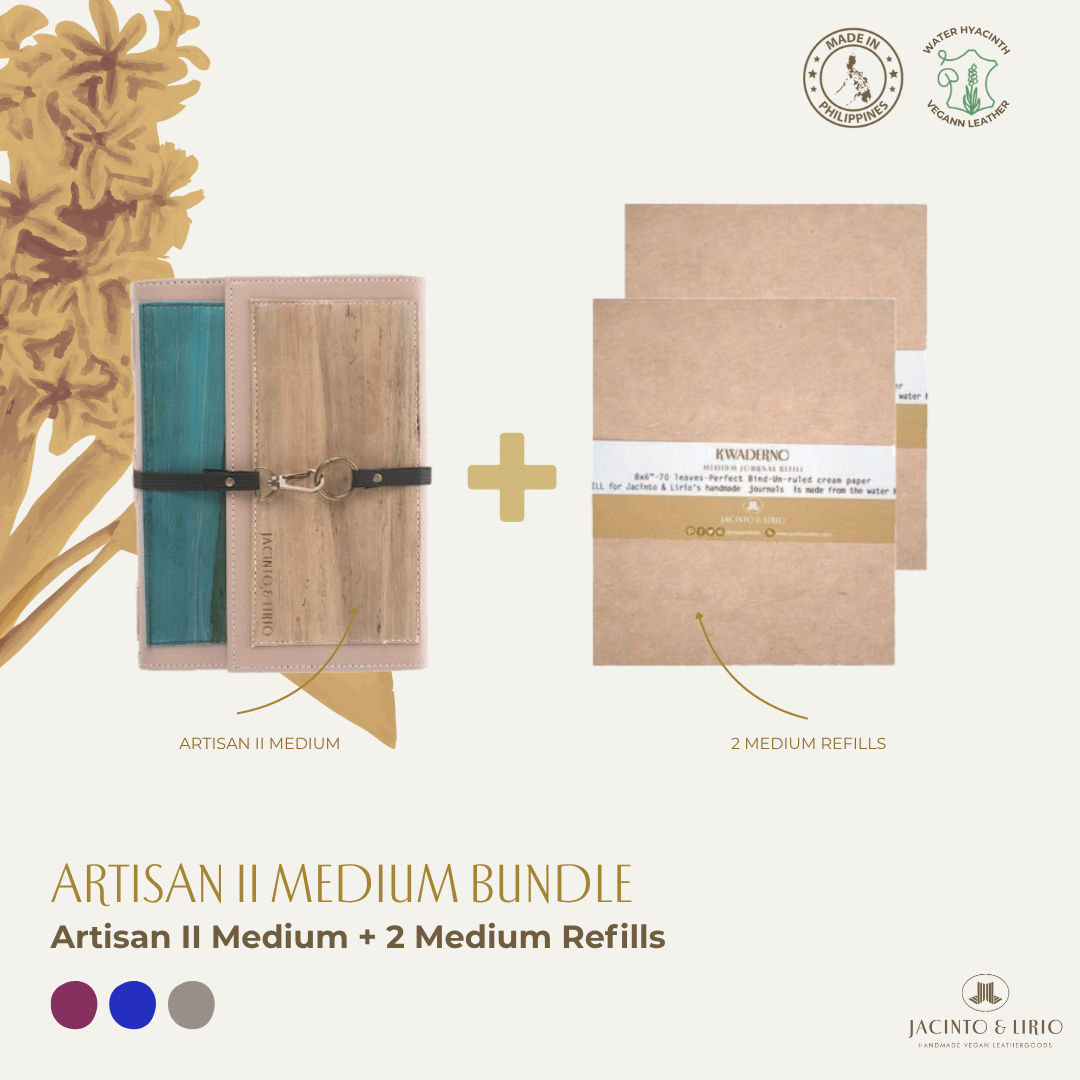 Artisan II Medium Dual Cover Refillable Vegan Leather Journal + 2pcs Medium Refills Blank Notebook Journal Inserts Bundle