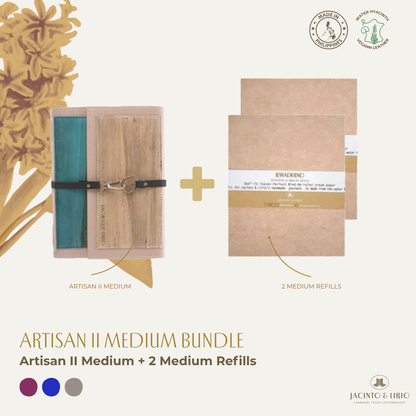 Artisan II Medium Dual Cover Refillable Vegan Leather Journal + 2pcs Medium Refills Blank Notebook Journal Inserts Bundle