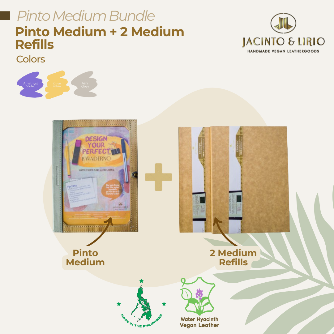 A bundle composed of a personalizable passport or journal holder in ash grey and two notebook refills with cream paper.