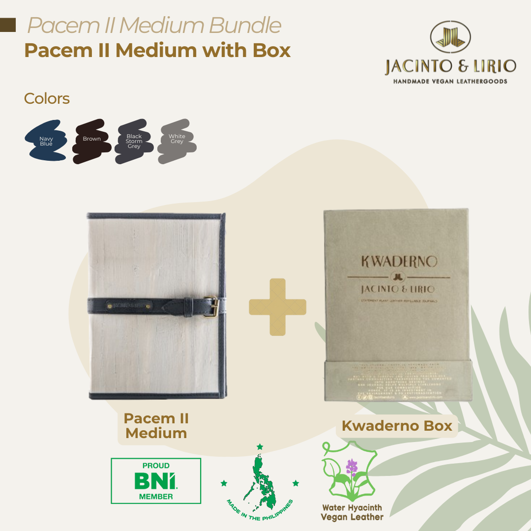 Pacem II Medium Blank Refillable Vegan Leather Journal + 1pc Gift Box Packaging Bundle - Jacinto & Lirio