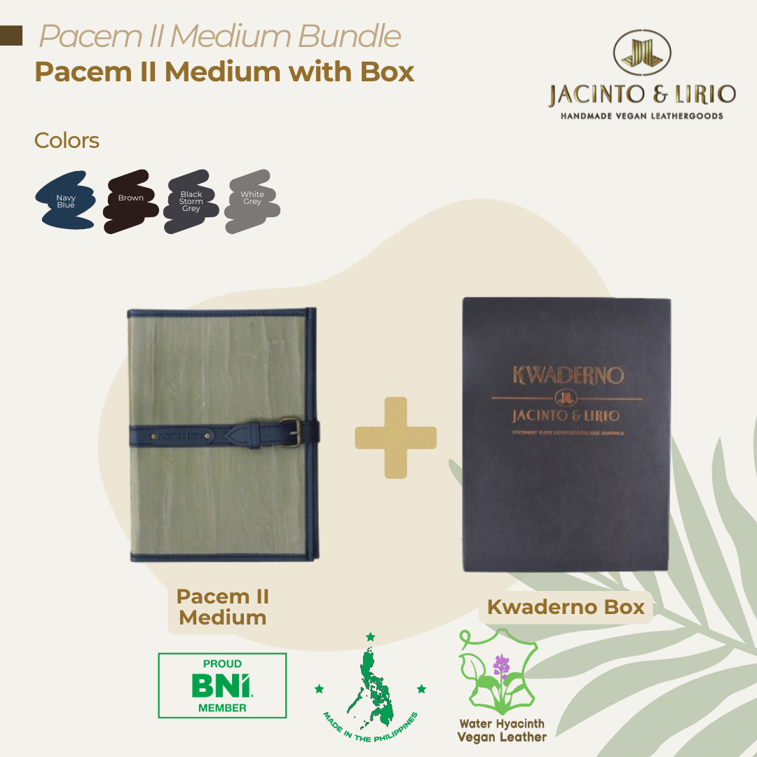 Pacem II Medium Blank Refillable Vegan Leather Journal + 1pc Gift Box Packaging Bundle - Jacinto & Lirio