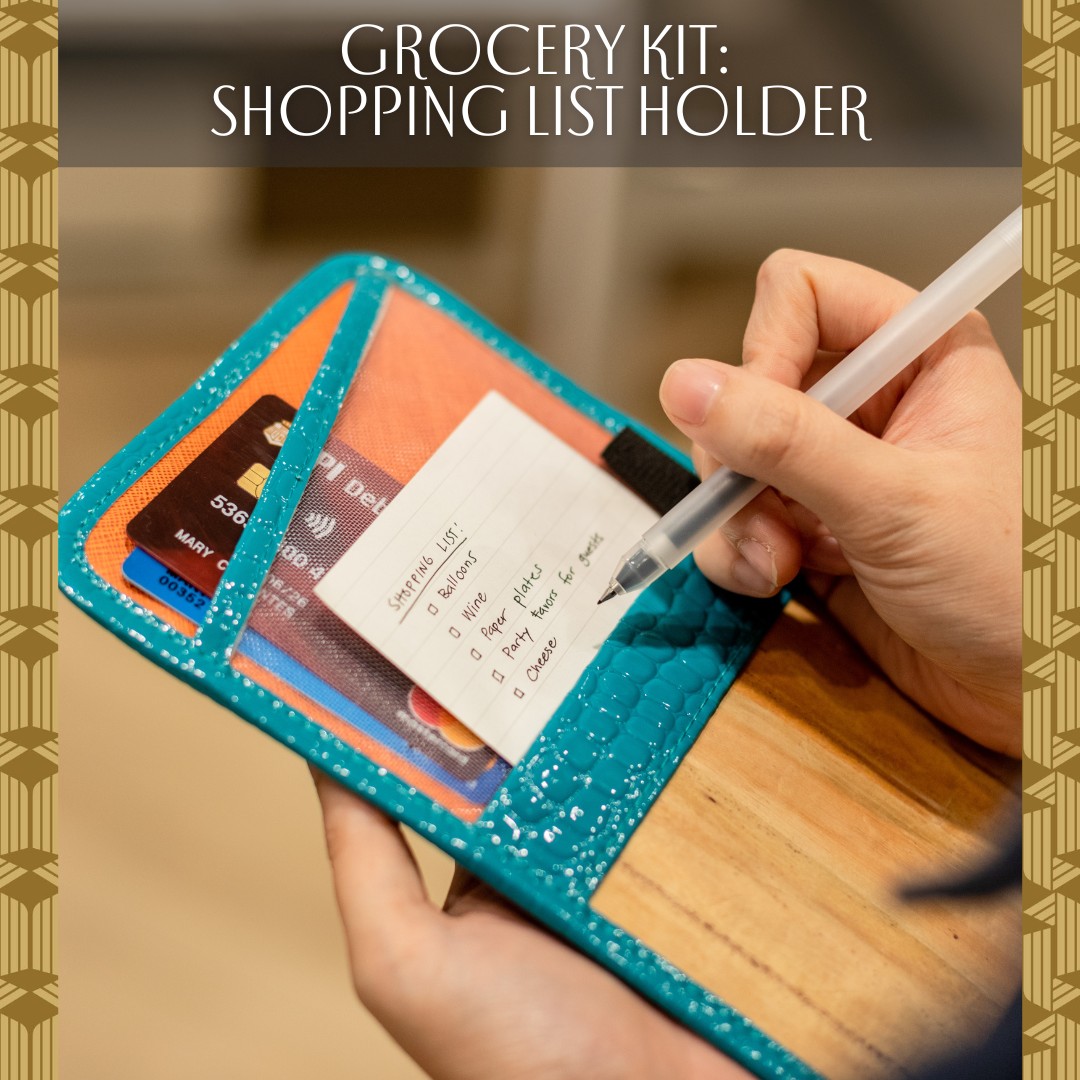 Lakbay wallet serves as a grocery kit with compartments for credit cards, shopping lists, and pens.