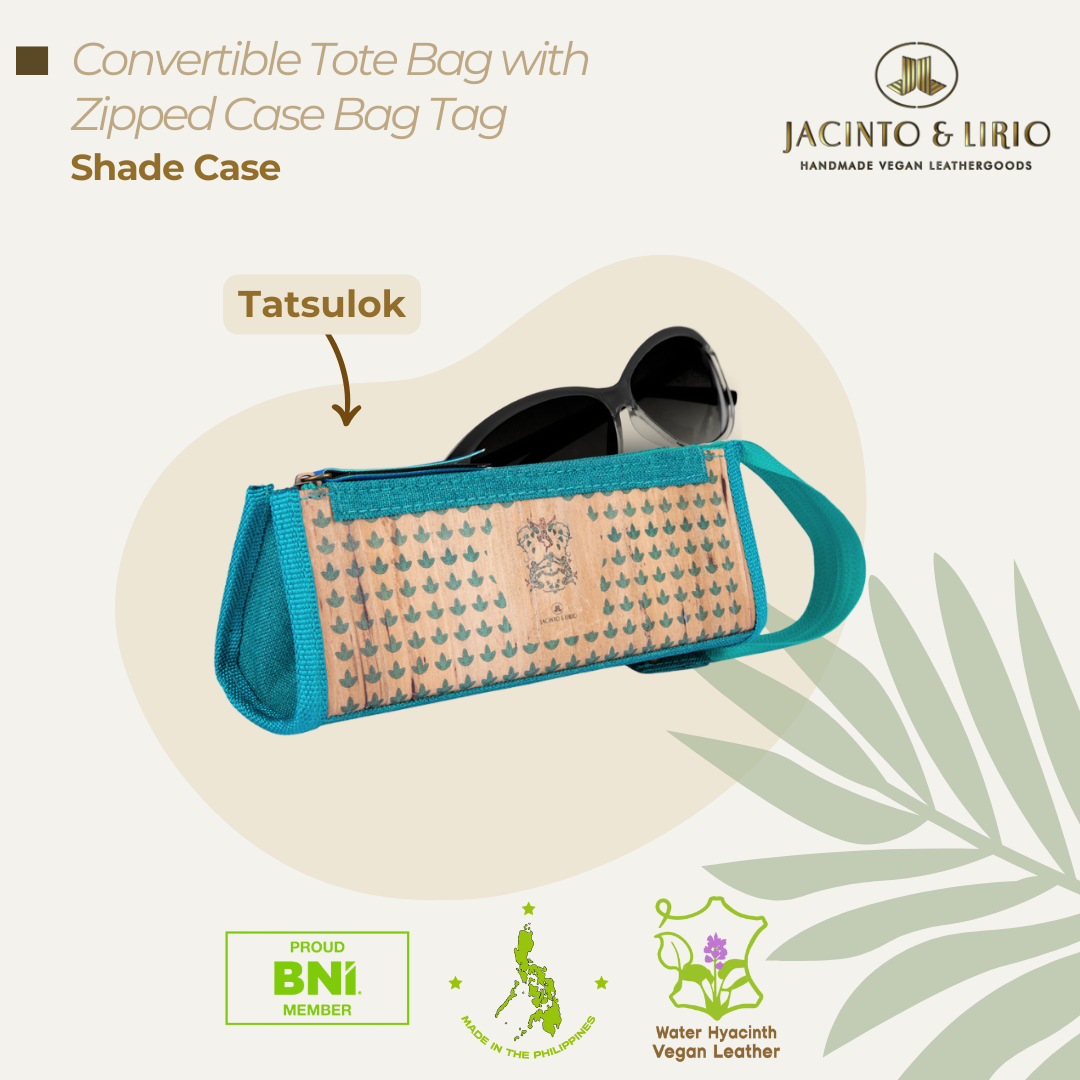 The Tatsulok vegan leather glasses case that has a zipper handle and can be used for many other purposes.