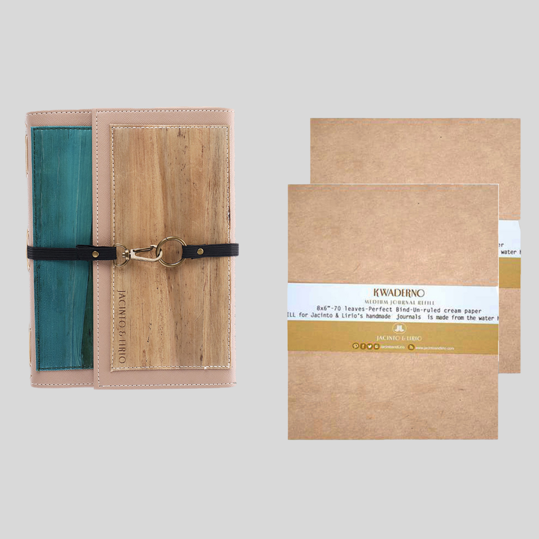 Artisan II Medium Dual Cover Refillable Vegan Leather Journal + 2pcs Medium Refills Blank Notebook Journal Inserts Bundle - Jacinto & Lirio