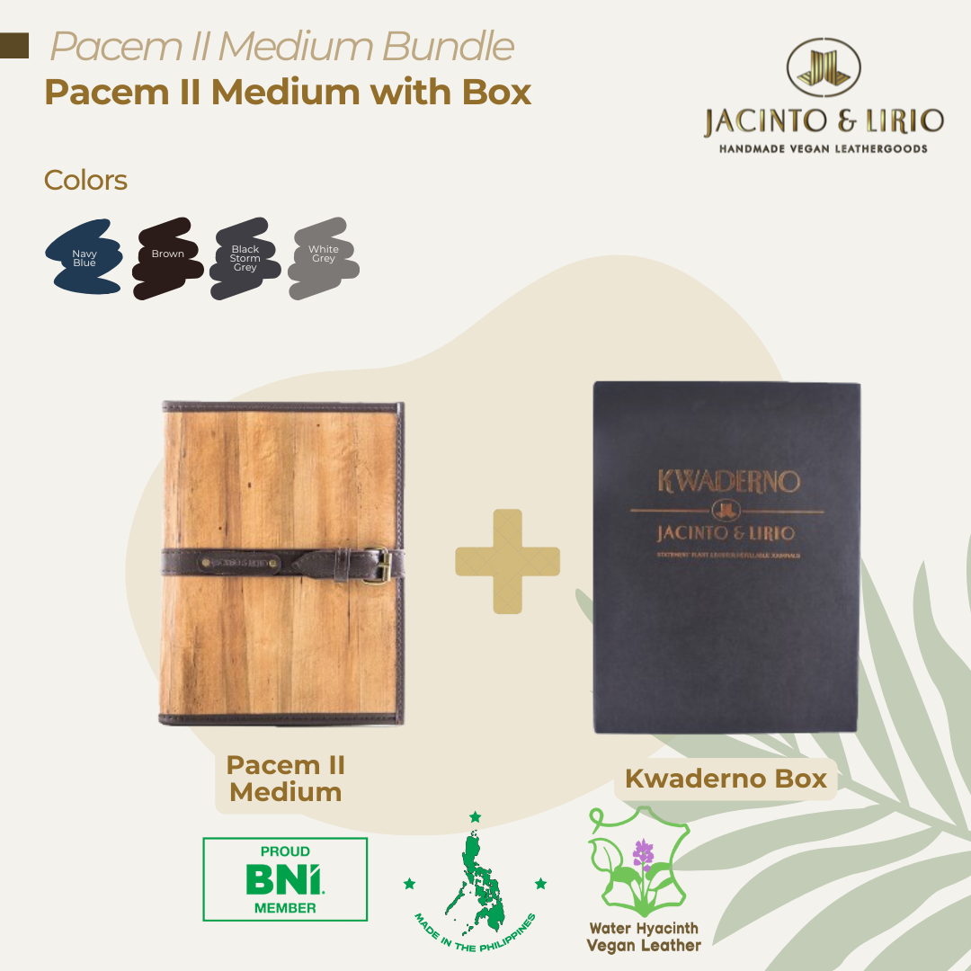 Pacem II Medium Blank Refillable Vegan Leather Journal + 1pc Gift Box Packaging Bundle - Jacinto & Lirio