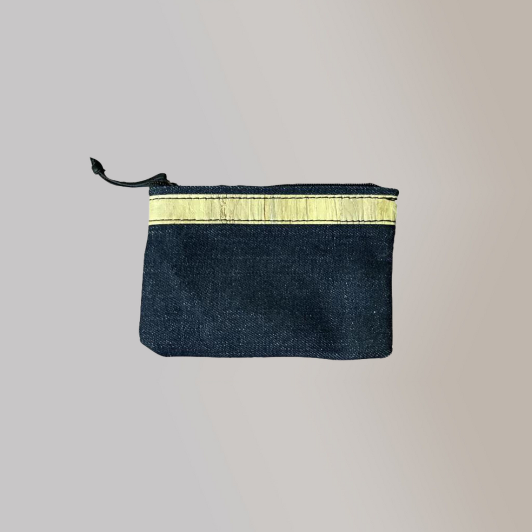 Maong Pouch with Vegan Leather Strip Accent - Jacinto & Lirio