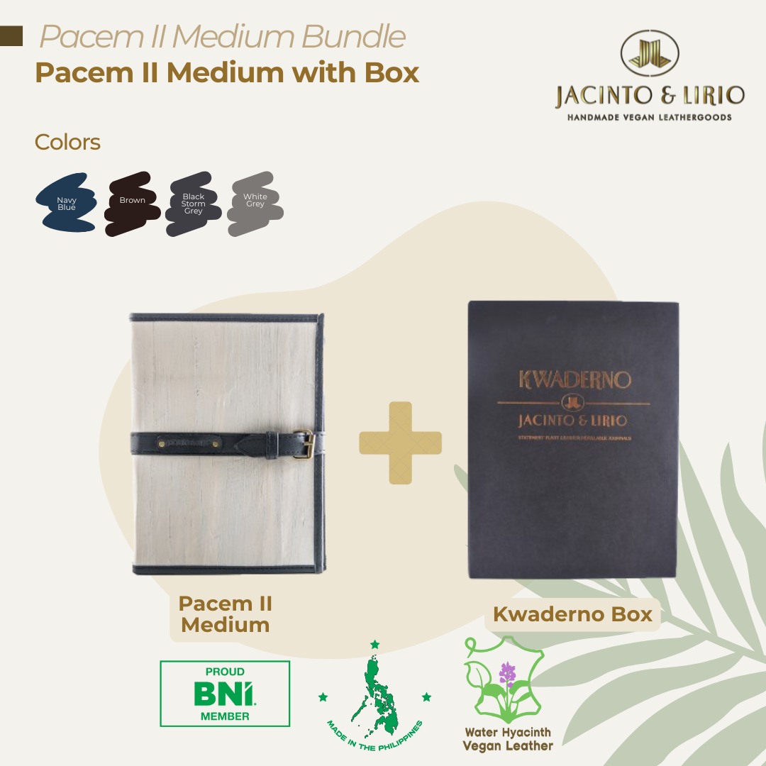 Pacem II Medium Blank Refillable Vegan Leather Journal + 1pc Gift Box Packaging Bundle - Jacinto & Lirio