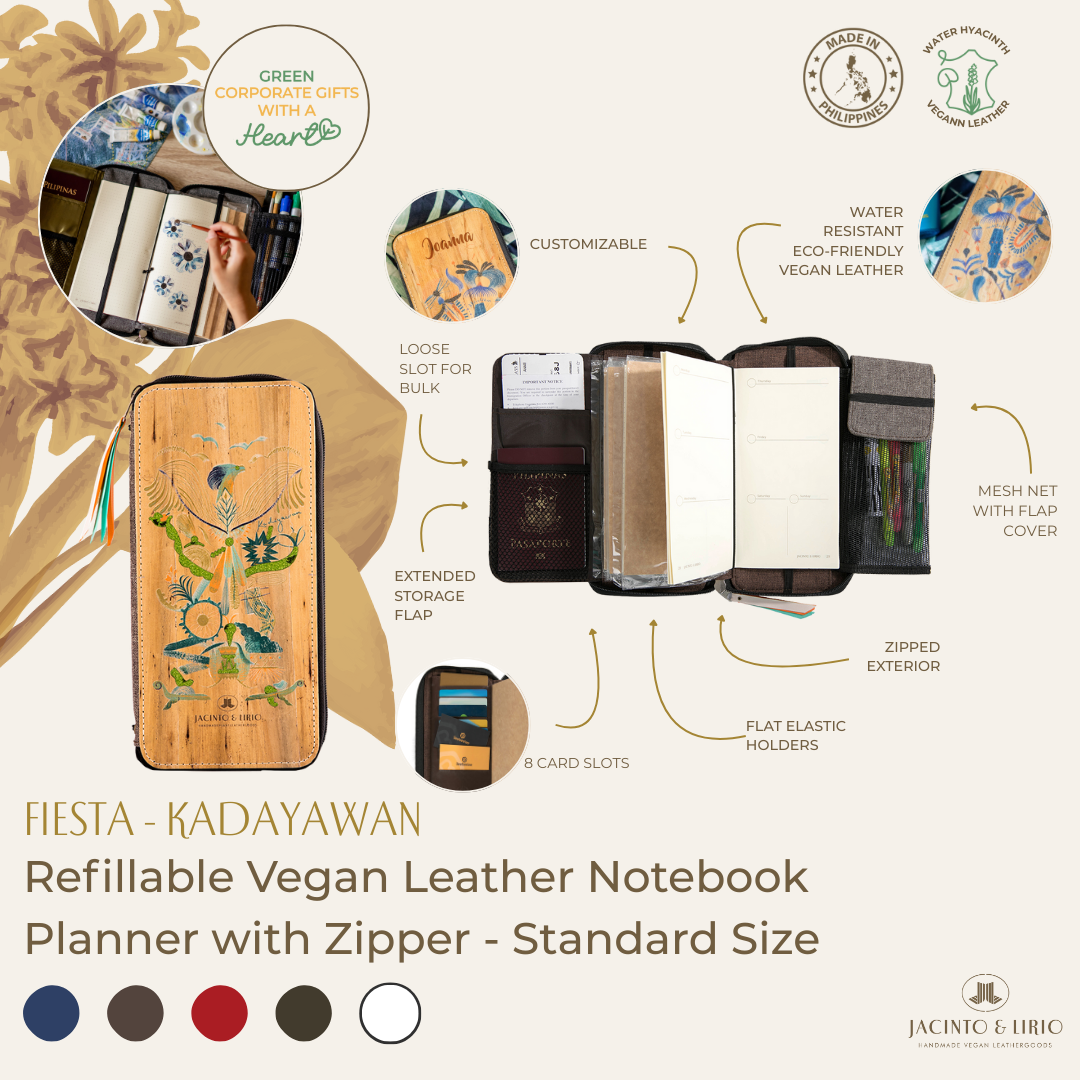 Refillable Vegan Leather Fiesta Traveler's Notebook Planner with Zipper - Standard Size