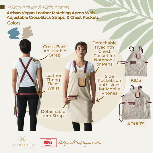 Akap Artisan Vegan Leather Family Matching Apron with Adjustable Cross-back Straps and Chest Pockets