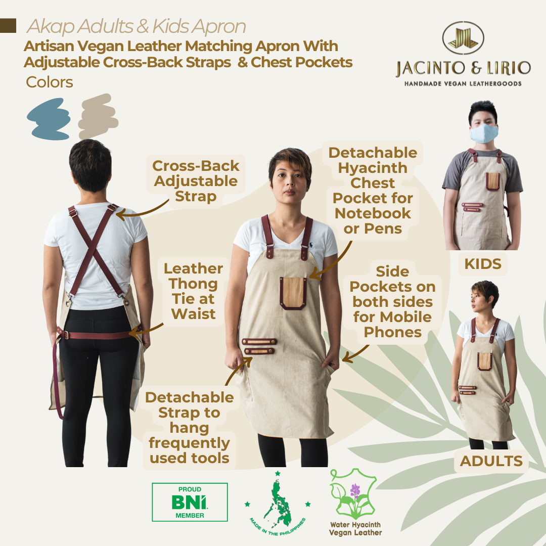 Akap Artisan Vegan Leather Family Matching Apron with Adjustable Cross-back Straps and Chest Pockets for Adult and Child