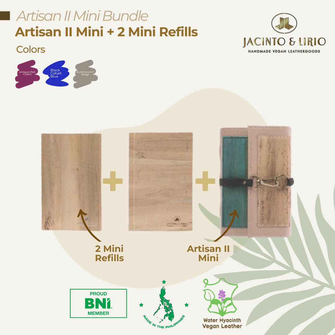 Artisan II Mini Dual Cover Passport Holder and Refillable Journal + 2pcs Mini Refills Blank Notebook Inserts Bundle - Jacinto & Lirio