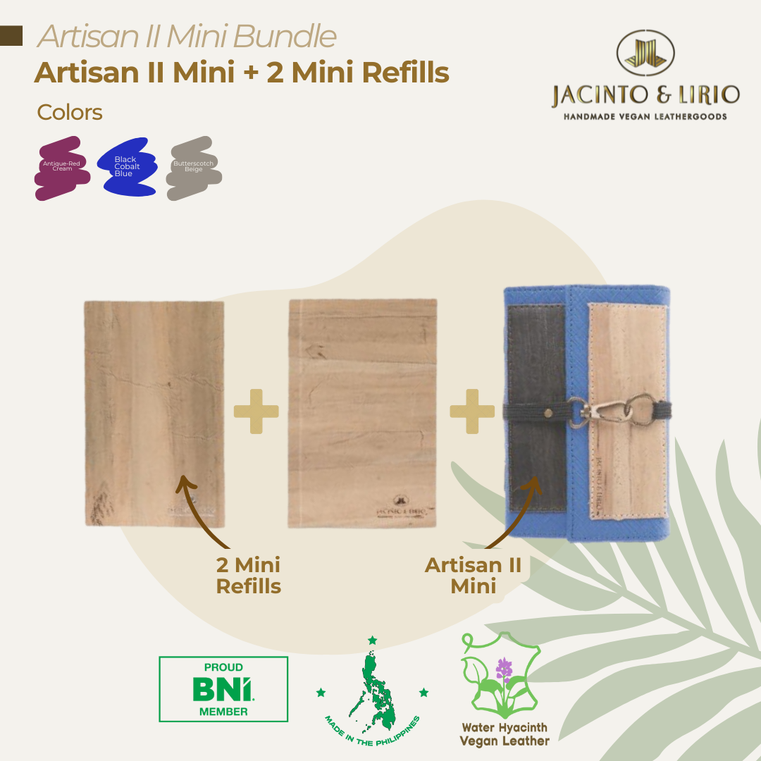 Artisan II Mini Dual Cover Passport Holder and Refillable Journal + 2pcs Mini Refills Blank Notebook Inserts Bundle - Jacinto & Lirio