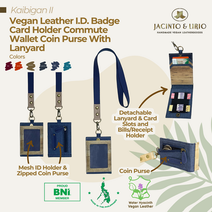 Kaibigan II Vegan Leather ID Badge Card Holder Commute Wallet Coin Purse with Leather Lanyard - Jacinto & Lirio