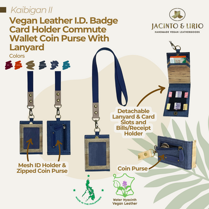 Kaibigan II Vegan Leather ID Badge Card Holder Commute Wallet Coin Purse with Leather Lanyard