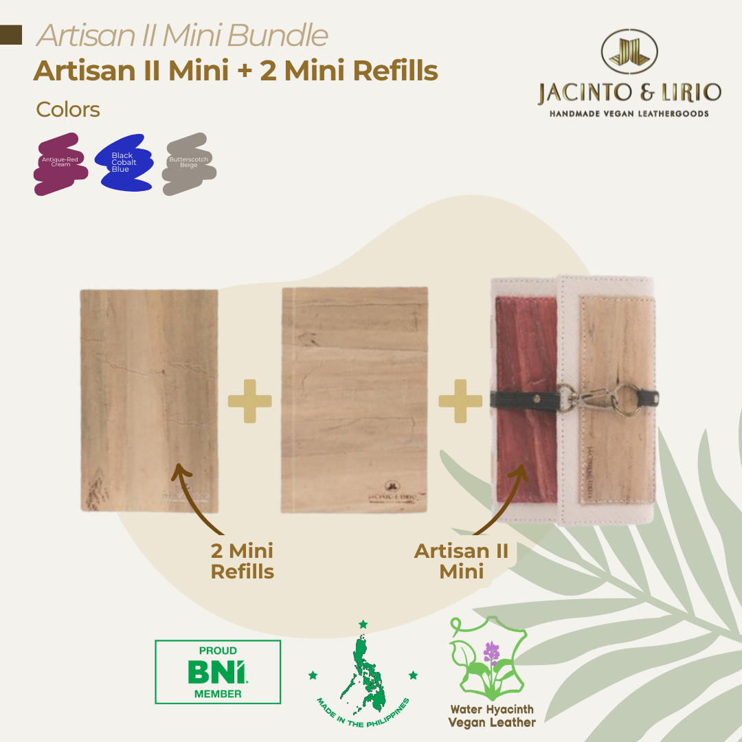 Artisan II Mini Dual Cover Passport Holder and Refillable Journal + 2pcs Mini Refills Blank Notebook Inserts Bundle - Jacinto & Lirio