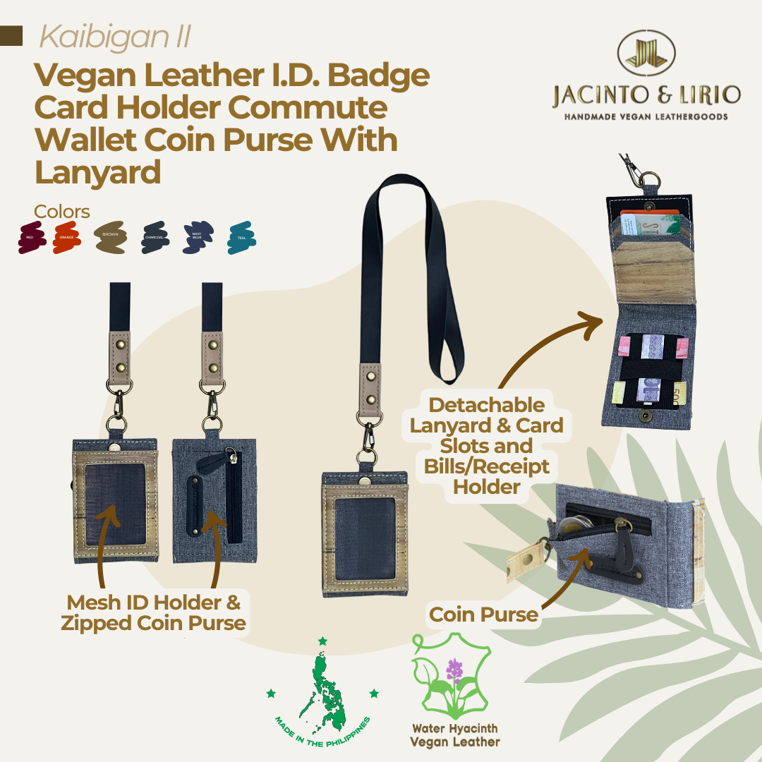 Kaibigan II Vegan Leather ID Badge Card Holder Commute Wallet Coin Purse with Leather Lanyard