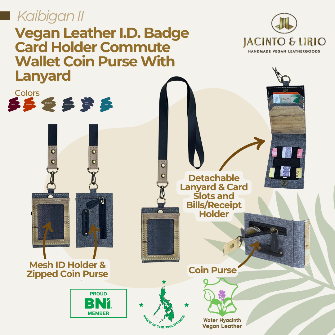 Kaibigan II Vegan Leather ID Badge Card Holder Commute Wallet Coin Purse with Leather Lanyard - Jacinto & Lirio