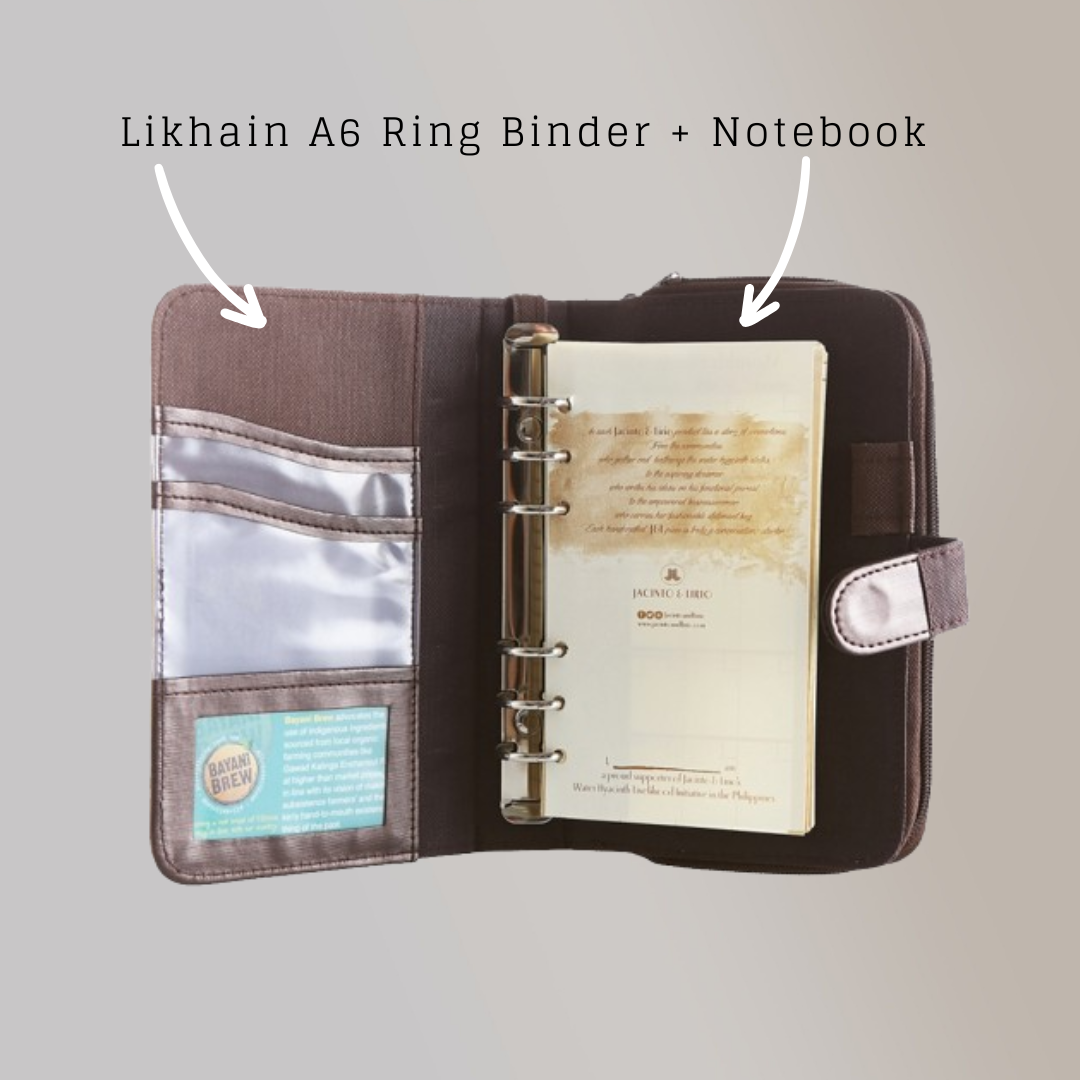 Likhain A6 Ring Binder Dateless Monthly Weekly Planner Wallet Organizer (Choco Brown) - Jacinto & Lirio