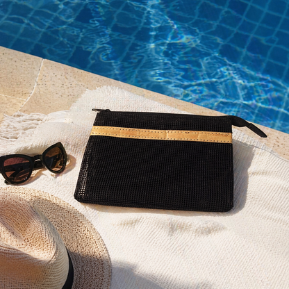 Zipped Dual Case Rubber Net Pouch with Vegan Leather Accent (CCBAG03), Pouches, Ecoingenuity Inc., Jacinto & Lirio. - Jacinto & Lirio