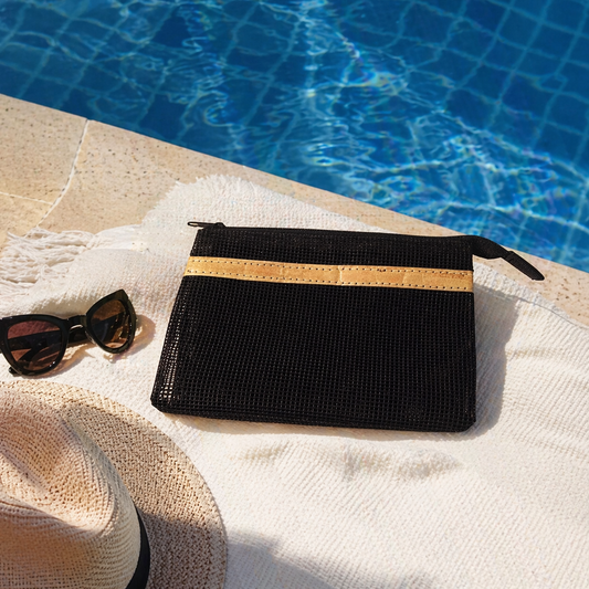 Zipped Dual Case Rubber Net Pouch with Vegan Leather Accent (CCBAG03), Pouches, Ecoingenuity Inc., Jacinto & Lirio. - Jacinto & Lirio
