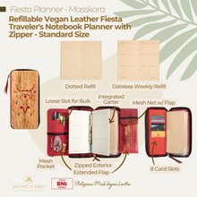 Load image into Gallery viewer, Zippered Refillable Vegan Leather Fiesta Traveler’s Notebook with Dateless Weekly Planner and Dotted Notebook – Standard Size