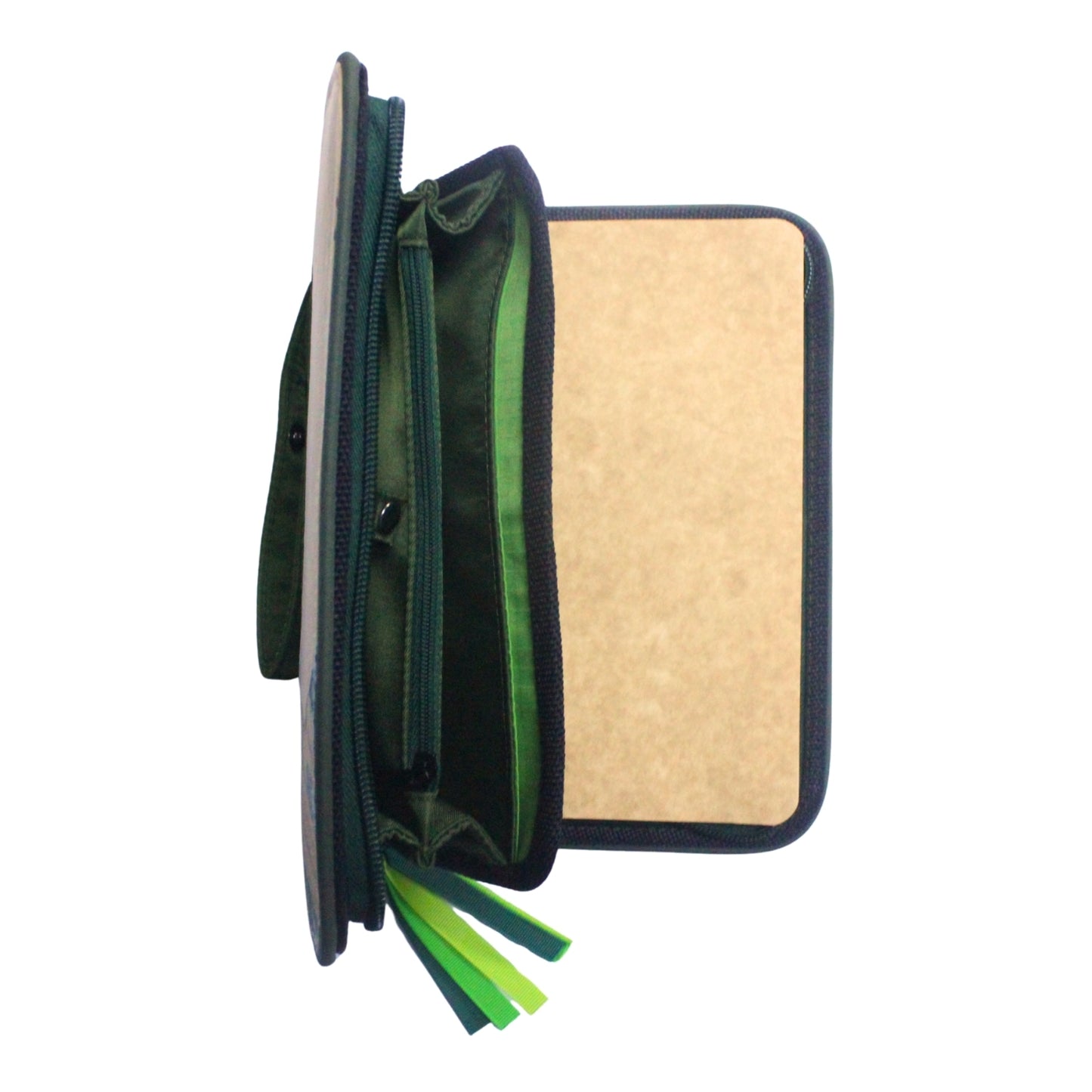 Gala Banaue family passport holder daily planner open showing off empty integrated card holder and wallet compartment.