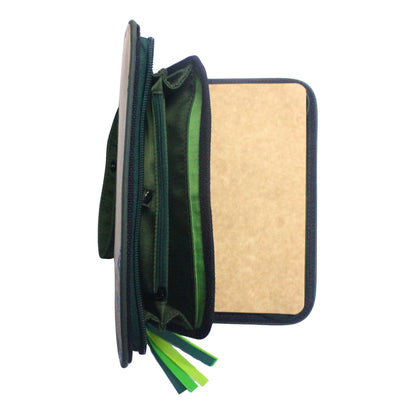 Gala Banaue family passport holder daily planner open showing off empty integrated card holder and wallet compartment.