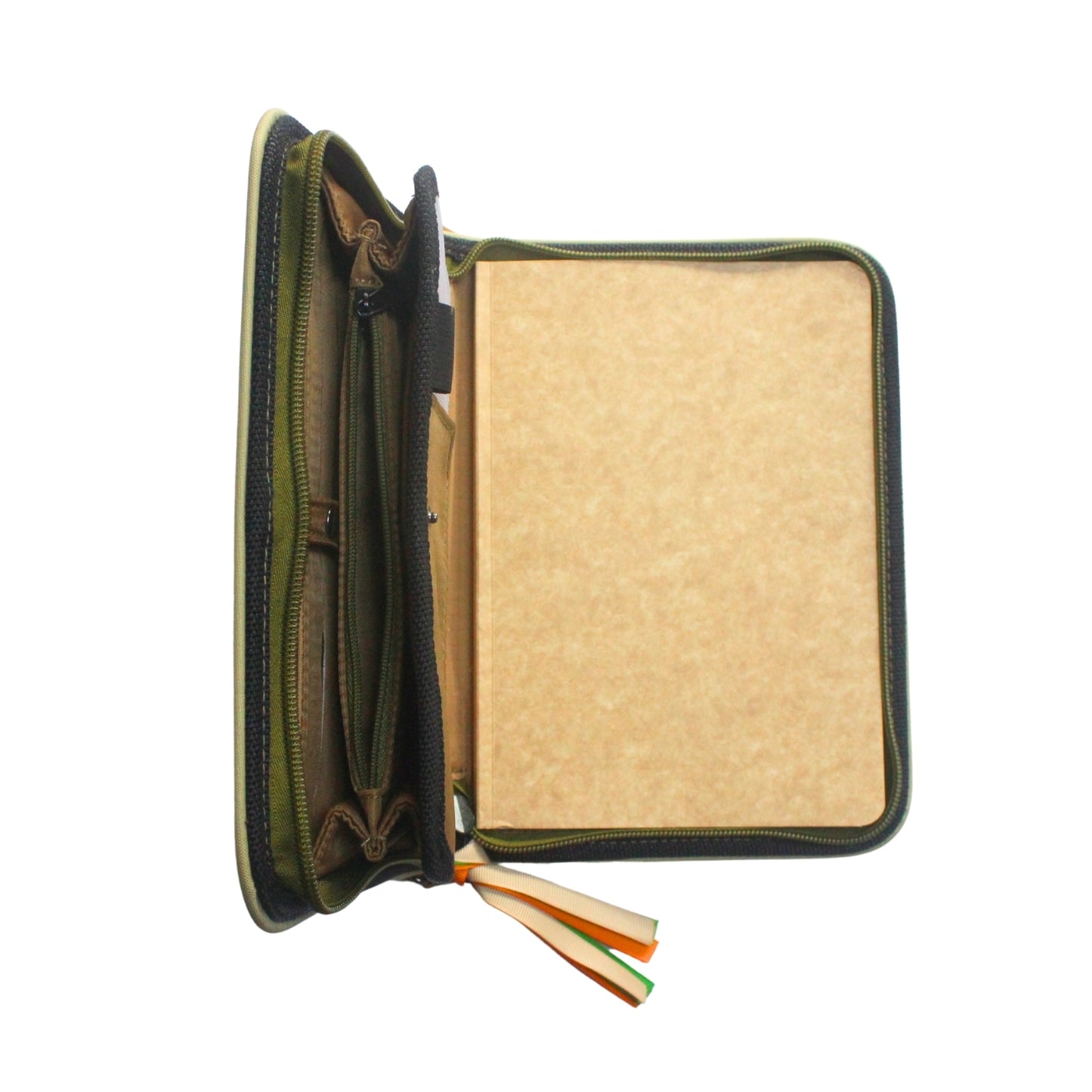 Gala Boracay family passport holder daily planner open showing off empty integrated card holder and wallet compartment.