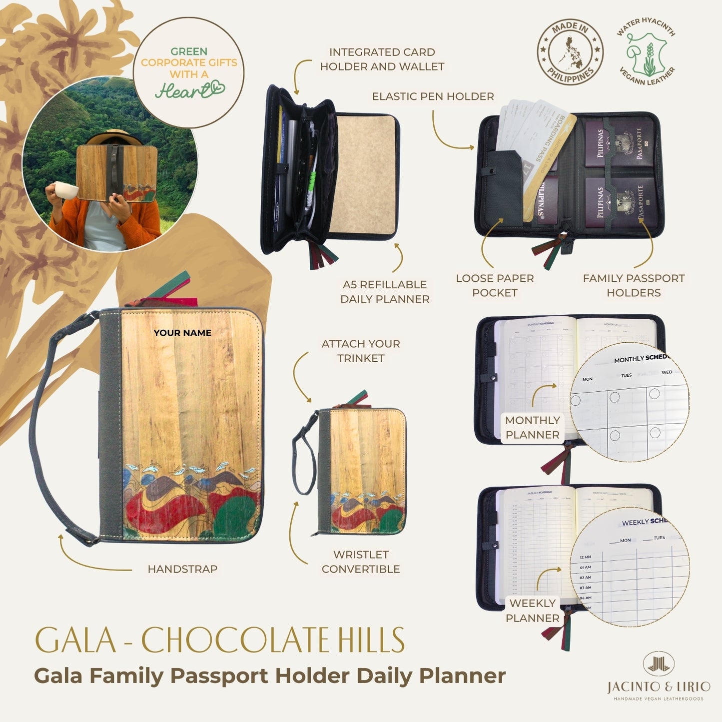 Gala Chocolate Hills Family Passport Holder and Daily Planner Wallet – Sustainable Corporate Giveaway for Planner Enthusiasts