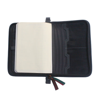 Gala Chocolate Hills family passport holder daily planner open with back of planner view.