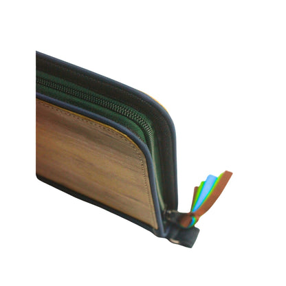 Gala Mayon family passport holder daily planner close-up zipper view.