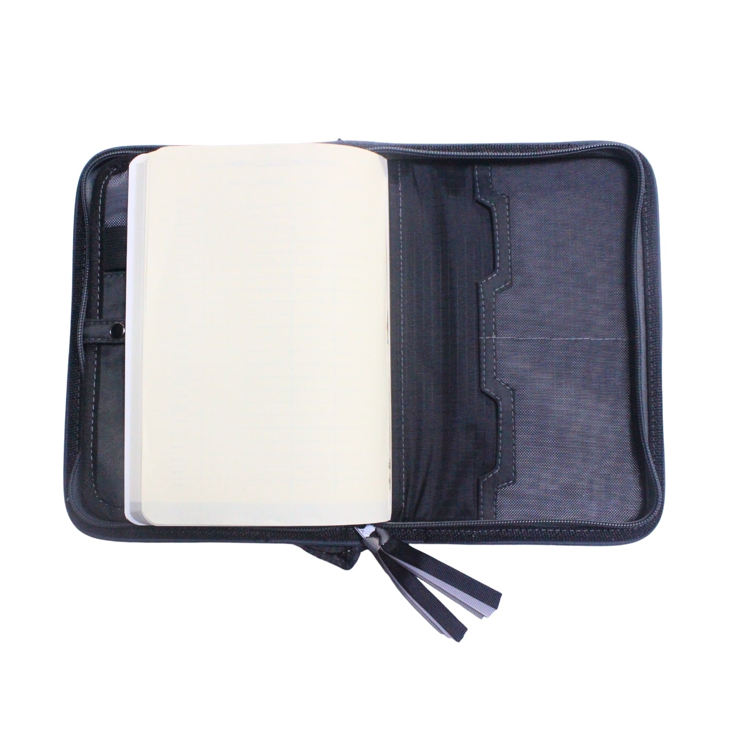 Gala Plain family passport holder daily planner open with back of planner view.