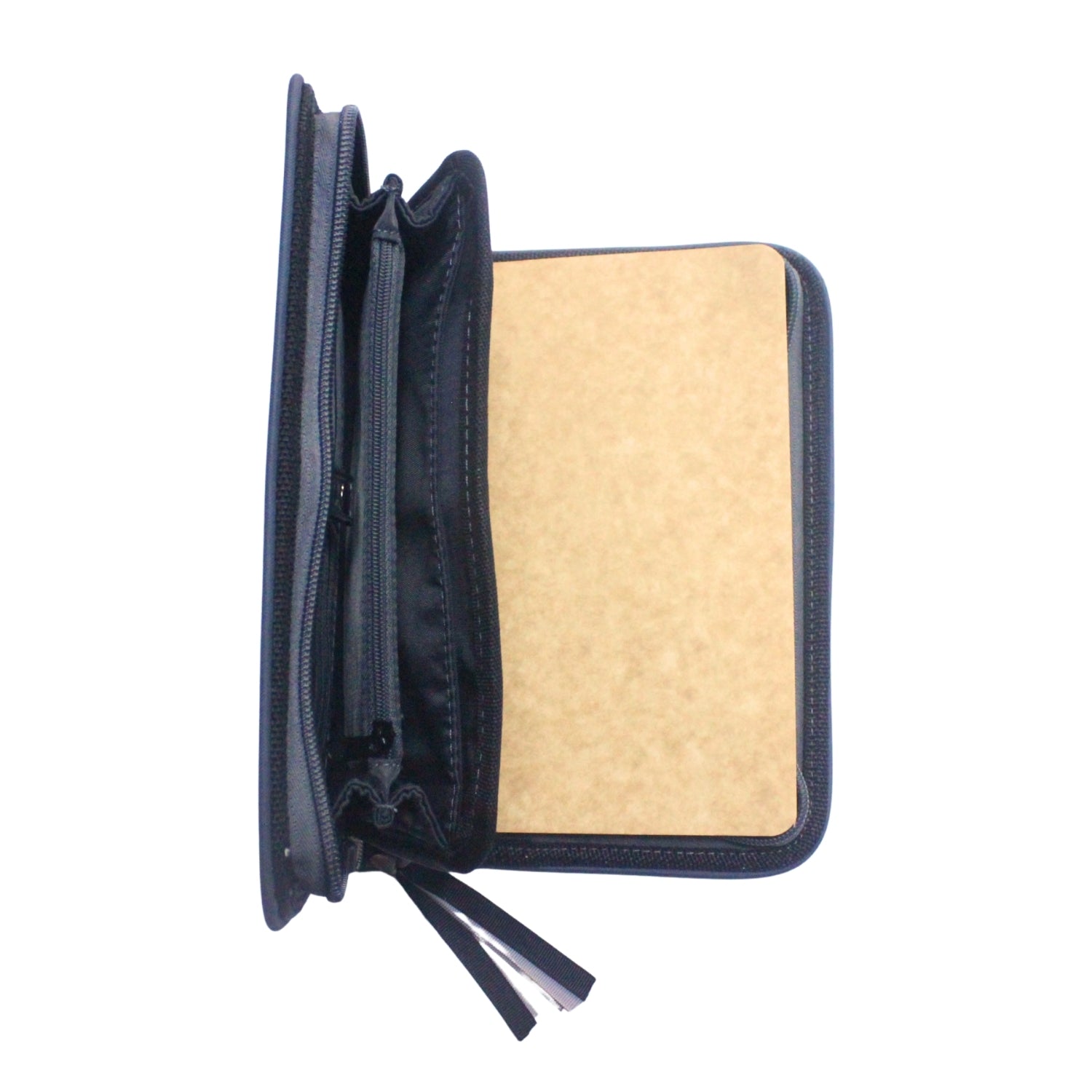 Gala Plain family passport holder daily planner open showing off empty integrated card holder and wallet compartment.